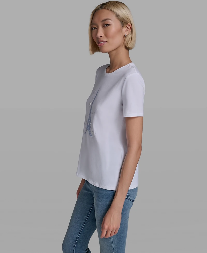 Karl Lagerfeld Paris Women's Crewneck Eiffel Tower T-Shirt