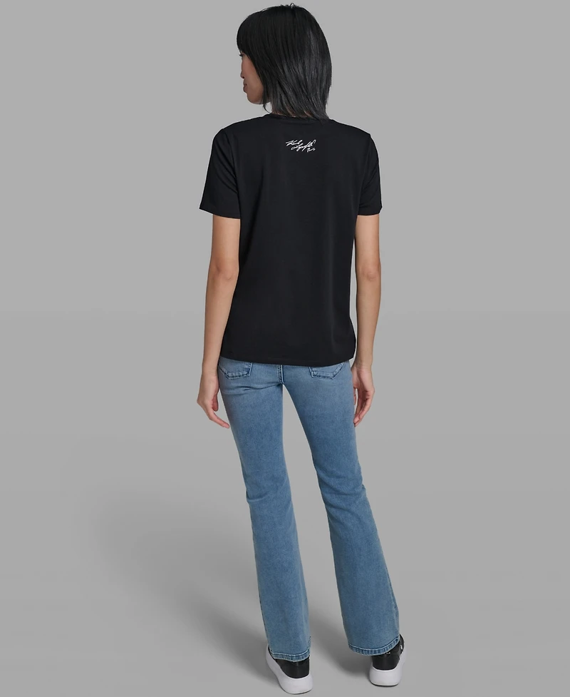 Karl Lagerfeld Paris Women's Crewneck Multi Jeweled Sunglass T-Shirt