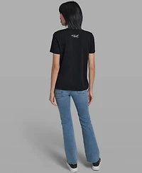 Karl Lagerfeld Paris Women's Crewneck Multi Jeweled Sunglass T-Shirt