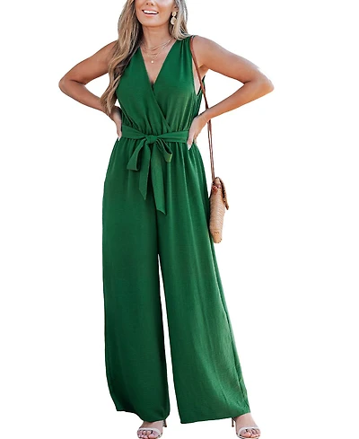 Cupshe Women's Elegant Sleeveless V-Neck Wide Leg Jumpsuit