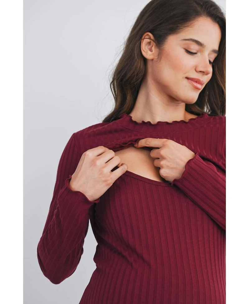 Hello Miz Maternity Long Sleeve Ribbed Double Layer Nursing Top