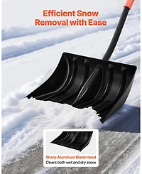 Mecale Snow Shovel, 17" Wide Plastic Blade w/ Aluminum Edge, D-Handle, Lightweight Driveway Snow Shovel