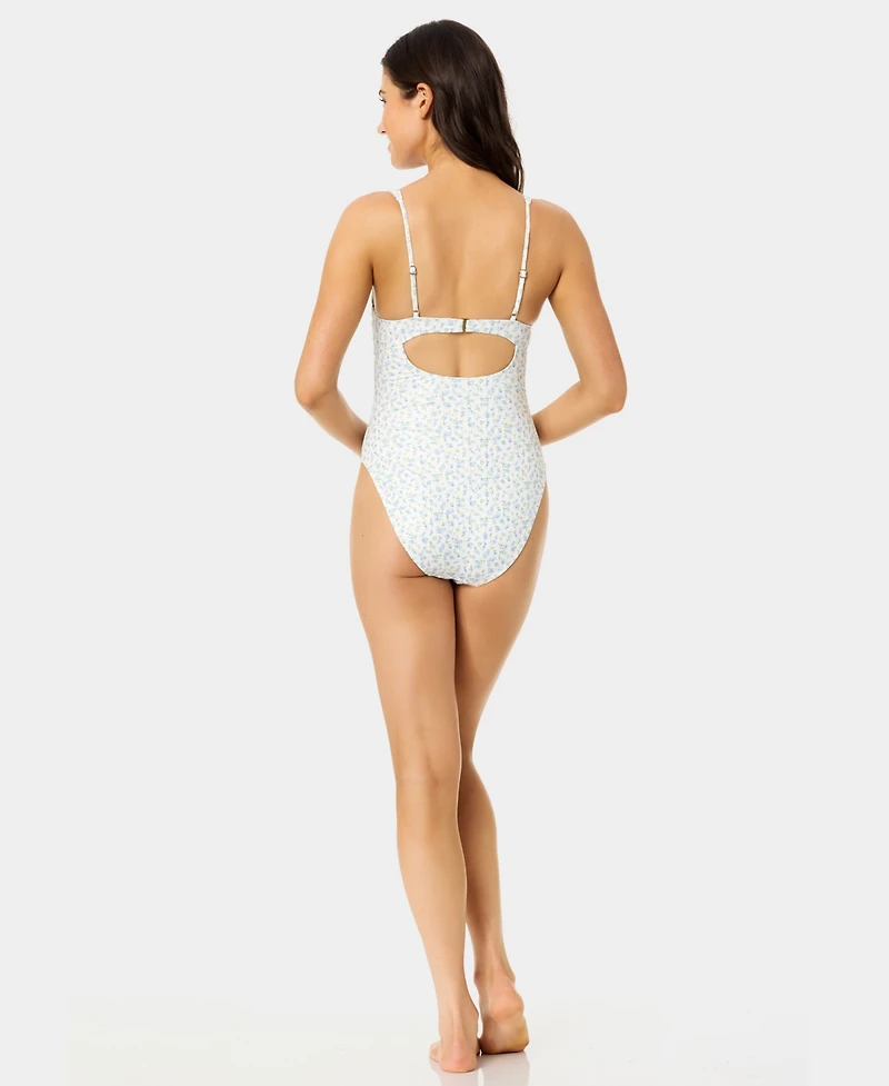 California Waves Women's Ditsy Wide Rib Tunneled One-Piece Swimsuit