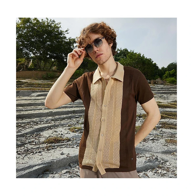 Campus Sutra Men's Block-Knit Slim-Fit Shirt