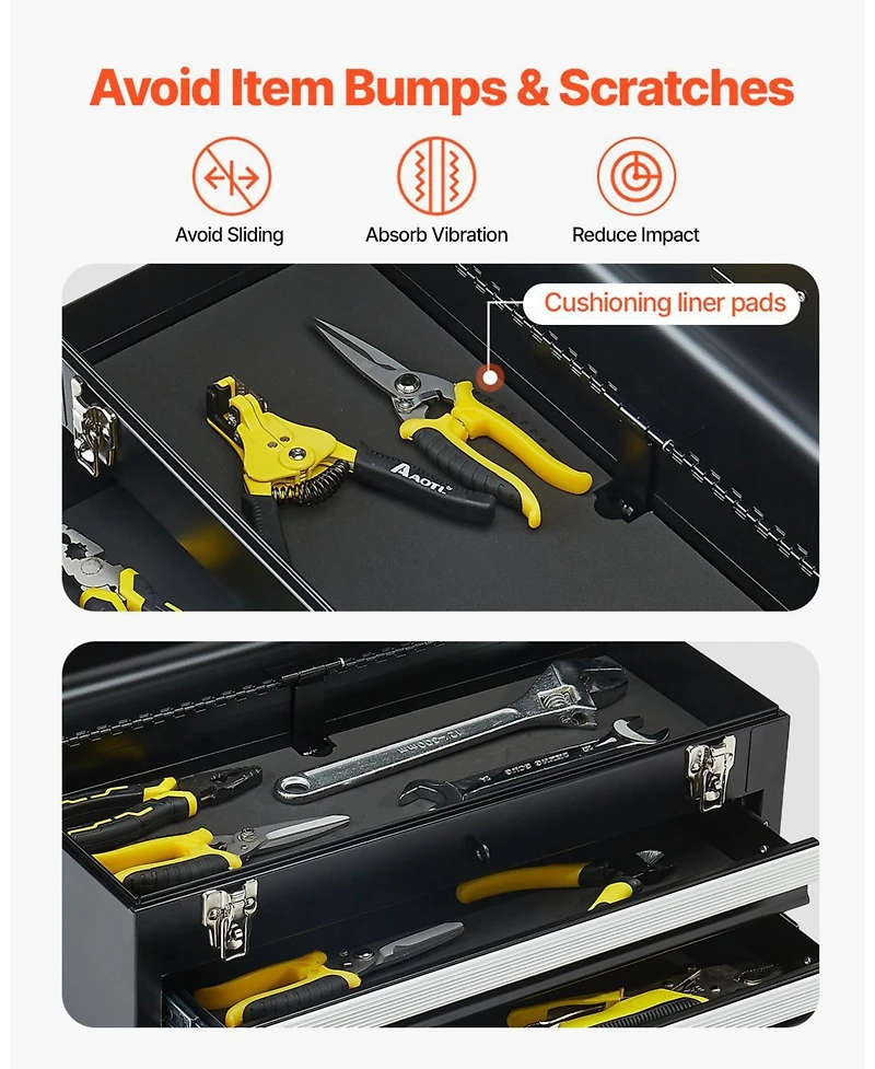Mecale Metal Tool Box, 20.5", Portable 4-Drawer Tool Chest, Eva Liners, Locking Ball-Bearing Slides, Powder-Coat