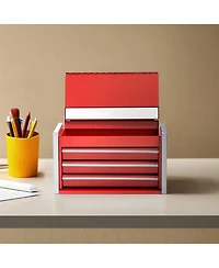 Mecale Metal Tool Box, 8.6", Portable 3-Drawer Tool Chest, Eva Liners, Pp Feet, Ball-Bearing Slides, Powder-Coat, Red