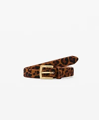 Mango Women's Leopard Fur Leather Belt