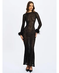 Miss Circle Women's Patricia Black Leopard Burnout Velvet Mesh Backless Maxi Dress