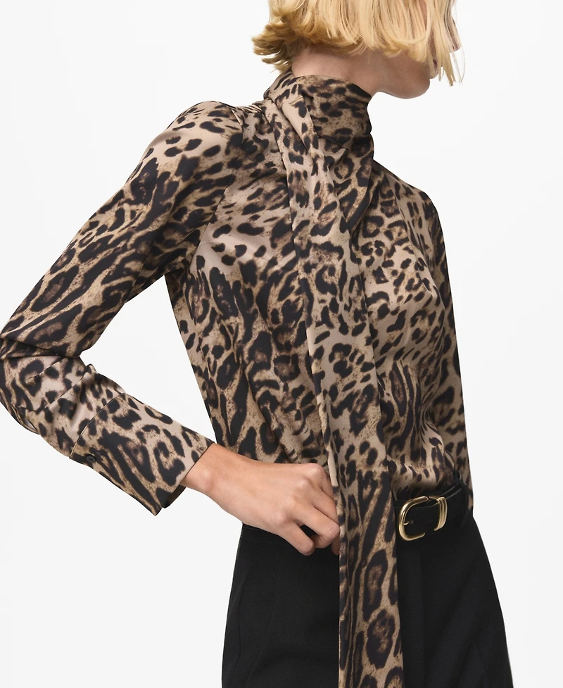 Mango Women's Scarf Animal-Print Blouse