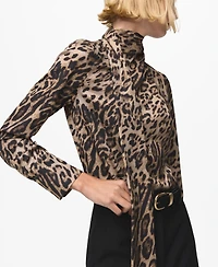 Mango Women's Scarf Animal-Print Blouse