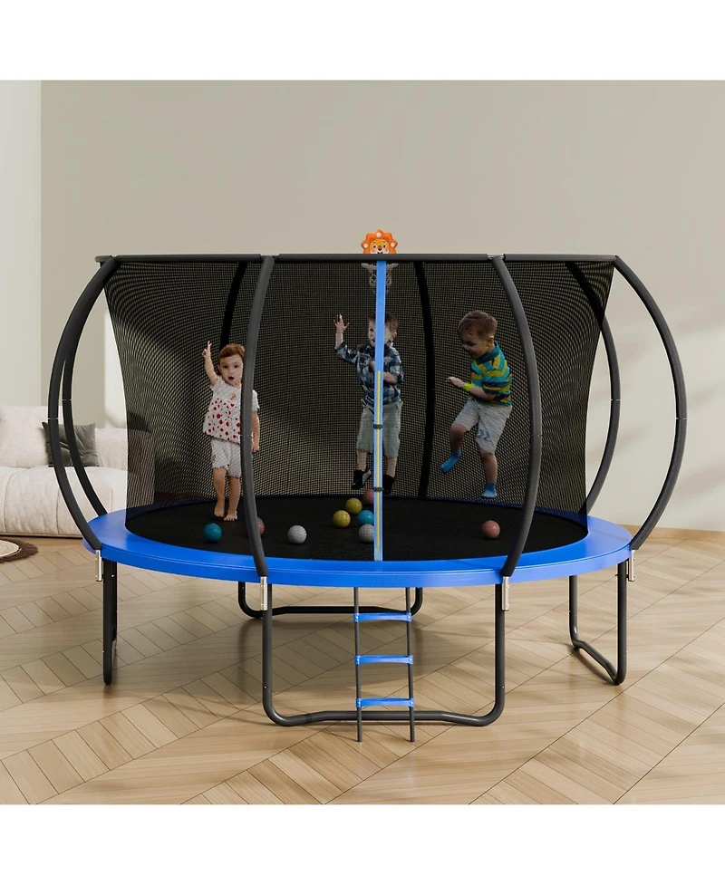 Mecale Trampoline, 12 ft, 400-Lb Capacity, Enclosure Net, Ladder & Curved Poles, Jumping Mat & Spring Pad, Outdoor