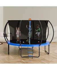 Mecale Trampoline, 12 ft, 400-Lb Capacity, Enclosure Net, Ladder & Curved Poles, Jumping Mat & Spring Pad, Outdoor