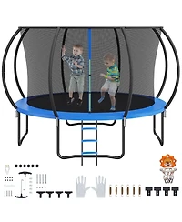 Mecale Trampoline, 12 ft, 400-Lb Capacity, Enclosure Net, Ladder & Curved Poles, Jumping Mat & Spring Pad, Outdoor