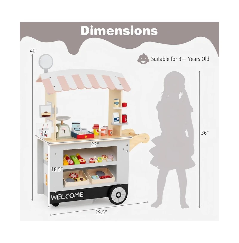 Hongge Kids Pretend Food Cart with Accessories and Storage