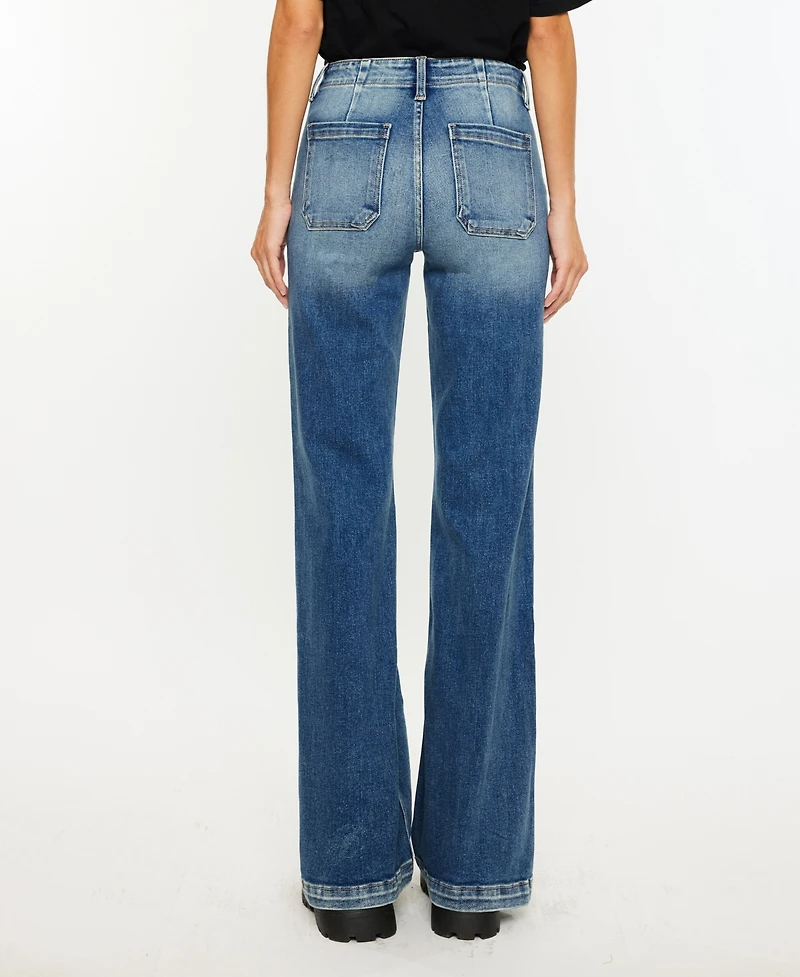 Kancan Women's High Rise Wide Flare Jeans