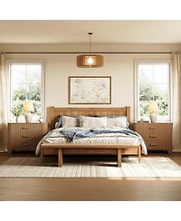 Tribesigns Large Nightstand with 3 Drawers Set of 2, Mid Century Modern Oversized Bedside Table, Wide Nightstand with Fluted Striped Panel