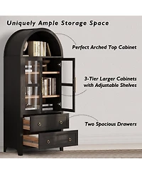 Boyel Living 71" Tall Arched Kitchen Pantry Cabinet with 2 Large Drawers, Adjustable Shelves, Glass Door, Wood Versatile Cupboard
