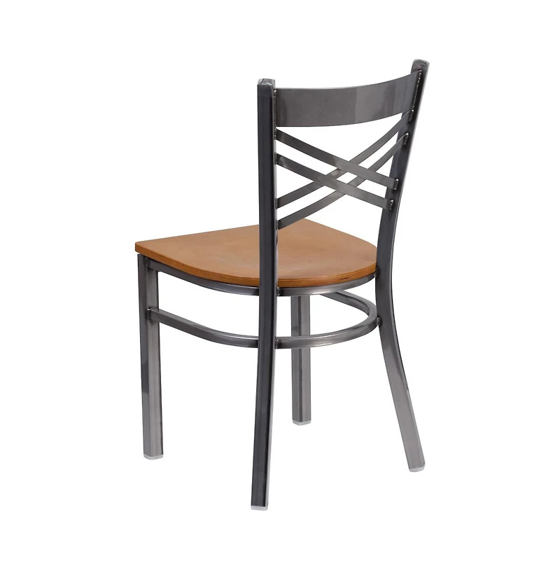 Emma+Oliver Clear Coated "X" Back Metal Restaurant Dining Chair