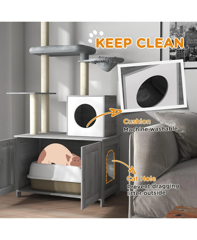 Aostirmotor Cat Tree with Litter Box Enclosure
