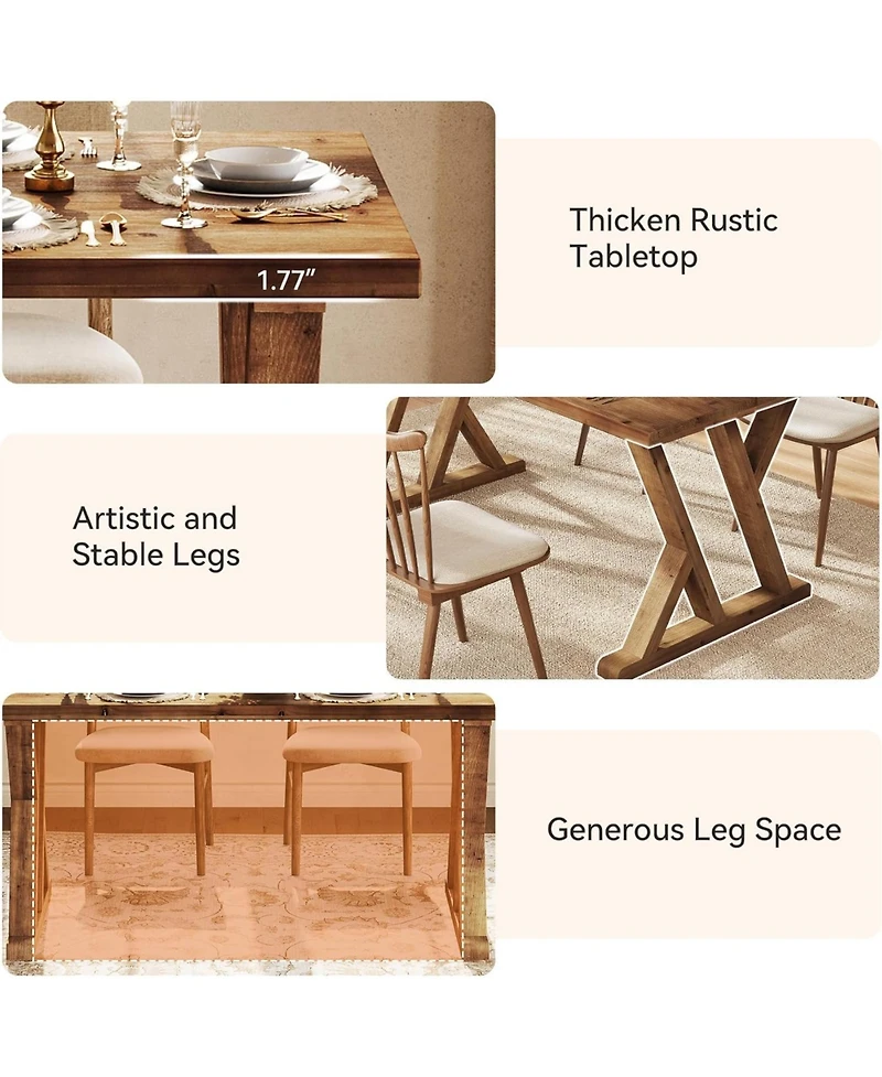 Tribesigns 63" Solid Wood Farmhouse Dining Table for 4–6, Brown