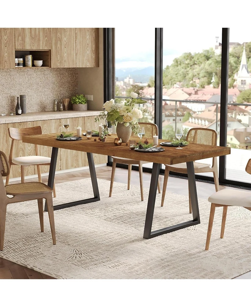 Tribesigns 63" Industrial Dining Table for 4–6 with Solid Wood & Metal Legs