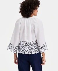 Charter Club Women's 100% Linen Raglan-Sleeve Cabana Top, Created for Macy's