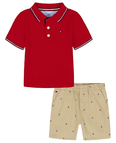 Tommy Hilfiger Baby Boys' Flag Embroidery Polo Shirt and Shorts, 2-Piece Set