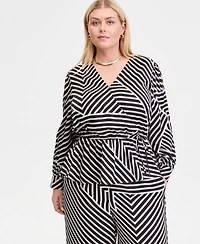 I.n.c. International Concepts Plus Printed Blouson-Sleeve Peplum Top, Macy's Exclusive
