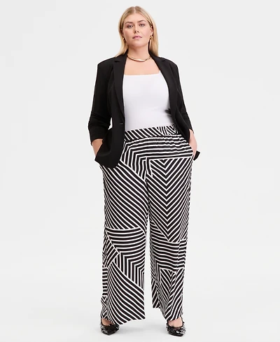 I.n.c. International Concepts Plus Printed Wide-Leg Pull-On Pants, Macy's Exclusive