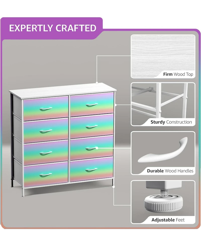 Sorbus 8 Drawers Dresser- Storage Unit with Steel Frame, Wood Top, Fabric Bins - for Bedroom, Closet, Office