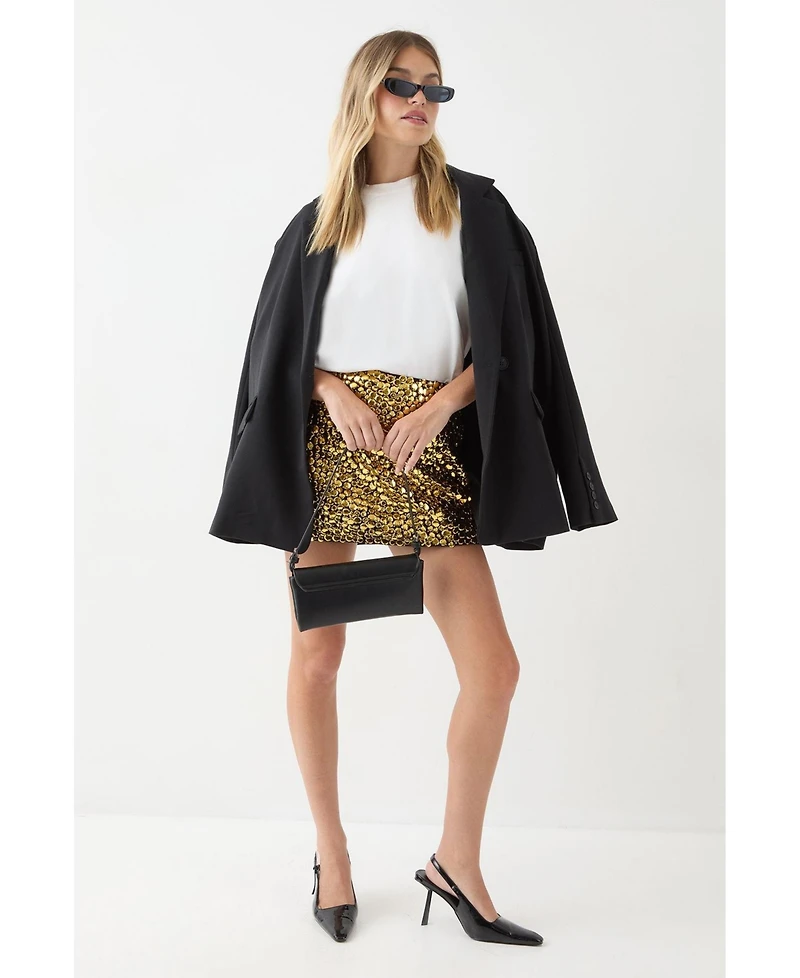 MissPap Women's Studded Sequin Embellished Mini Skirt