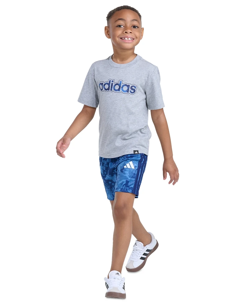 adidas Boys' 2T-6 Short-Sleeve T-Shirt and Camo Printed Shorts, 2-Piece Set