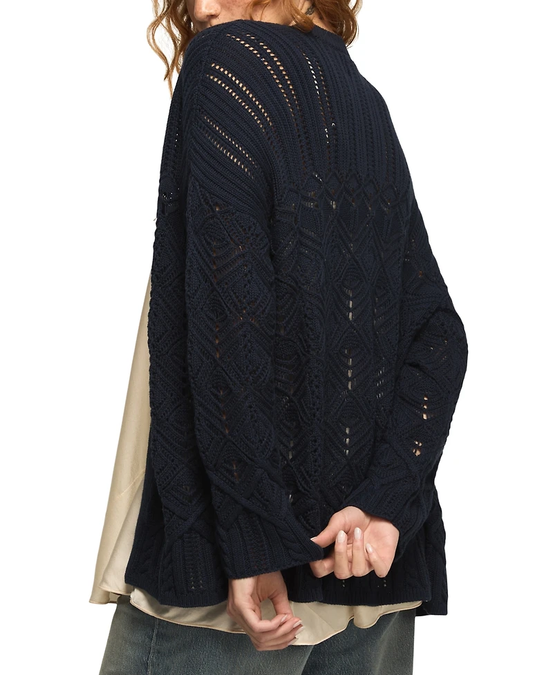 Lucky Brand Women's Mixed Stitch Open Front Cardigan Sweater