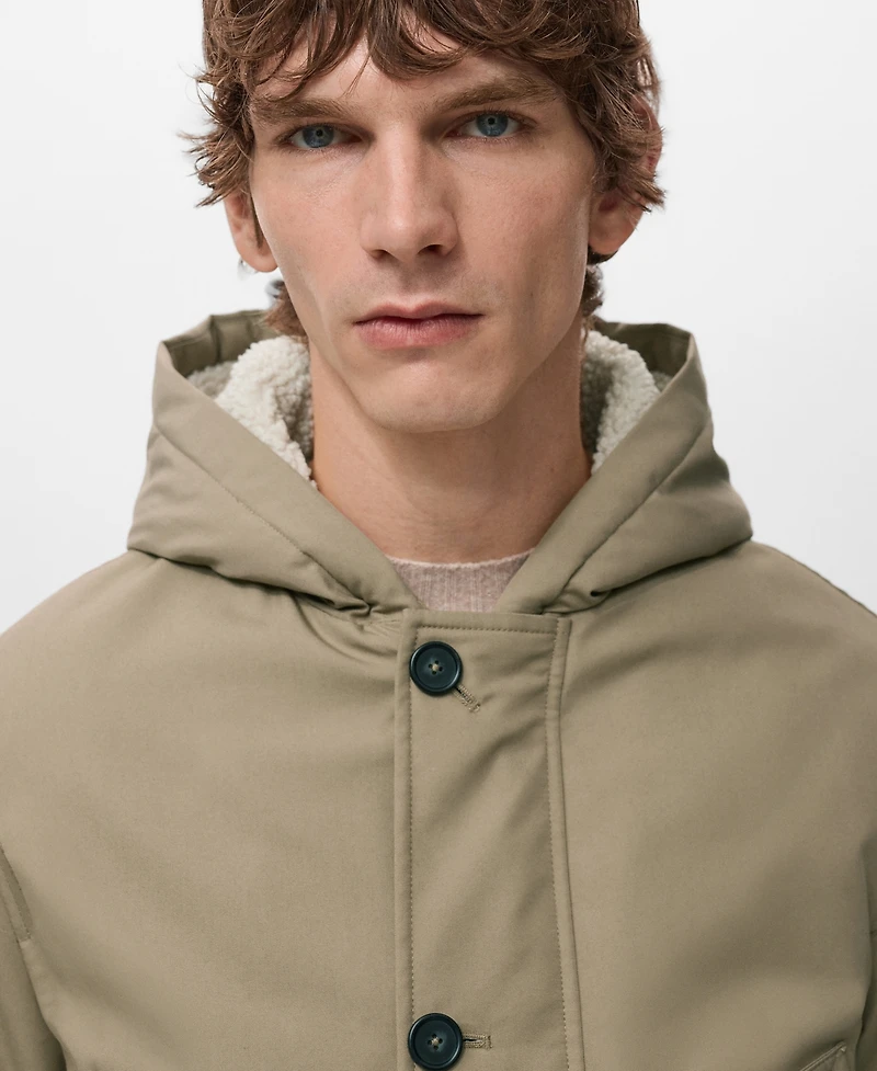 Mango Men's Water-Repellent Hood Quilted Parka