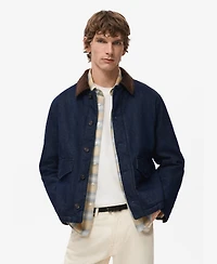 Mango Men's Corduroy Collar Quilted Denim Jacket