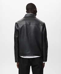 Mango Men's Pockets Leather Jacket
