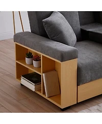 Clihome Convertible Sleeper Sofa Couch,Multifunctional Double Folding Bed,Storage Ottoman and arm with box drawer,Beige