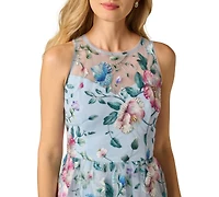 Adrianna Papell Women's Crewneck Halter Embroidered Dress