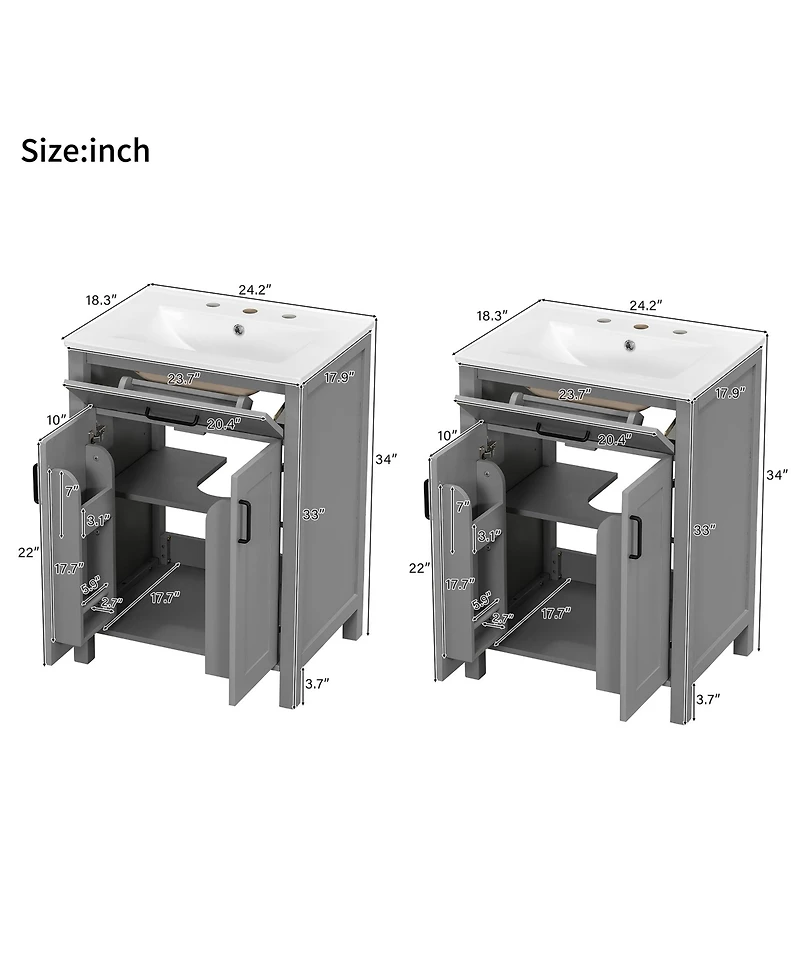 Cesicia Modern Freestanding 48 in. Bathroom Vanity with Ceramic Sink, Soft-Close Doors, Flip Drawer and Double-Layer Door Shelves