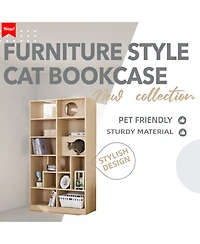 Aostirmotor Cat House with Storage, Cat Litter Box Enclosure Climbing Shelf in Natural