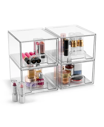 Sorbus 4 Pack Stackable Clear Pull-Out Storage Drawer Containers (4.4'' Tall)