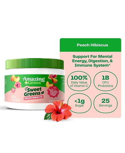 Amazing Grass Sweet Greens Superfood Powder, Peach Hibiscus, 25 Servings
