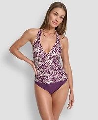 Dkny Women's Halter V-Neck Shirred Tankini Top