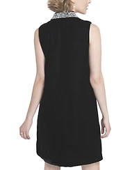 Elle Collection Women's Beaded Collar Velvet Dress Slip