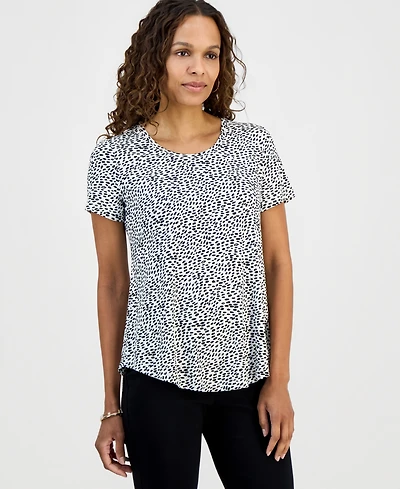 Jm Collection Petite Simple Marks Printed Short-Sleeve Top, Macy's Exclusive
