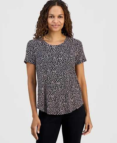 Jm Collection Petite Simple Marks Printed Short-Sleeve Top, Macy's Exclusive
