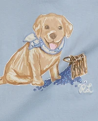 Polo Ralph Lauren Baby Girls' Dog-Print Crewneck T-Shirt and Gingham Shorts, 2-Piece Set
