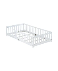 Streamdale Furniture Twin Floor Bed with Fence, Rubber Wood