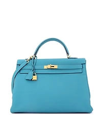 Pre-Owned HERMES Kelly Handbag Blue Togo with Gold Hardware