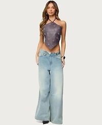 Edikted Women's Shila Studded Faux Leather Backless Top